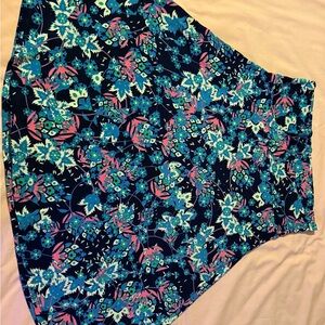 LuLaRoe Navy Floral Print Top with Teal & Pink Accents